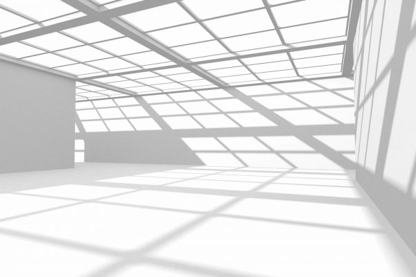 Minimalist, light-filled room with geometric shadows, symbolizing Envenance’s clear mission and vision for sustainable innovation