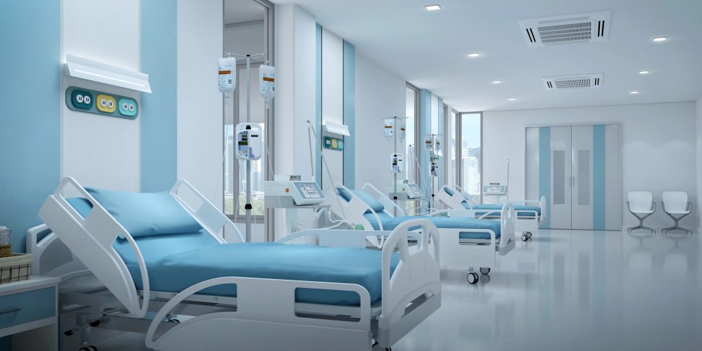 Hospital environment with electronic medical equipment requiring compliant healthcare ITAD services.